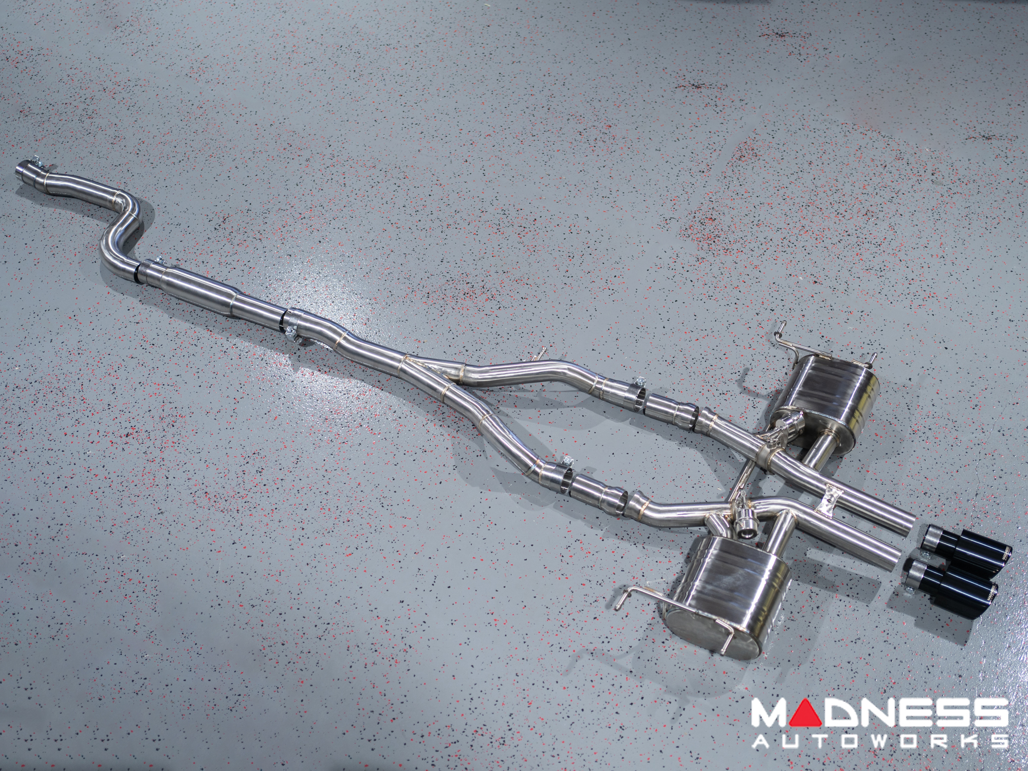 Jaguar F-TYPE Performance Exhaust System - MADNESS - 2.0L Turbo - Center Exit - Vacuum Valve Design - Black Chrome Exhaust Tips